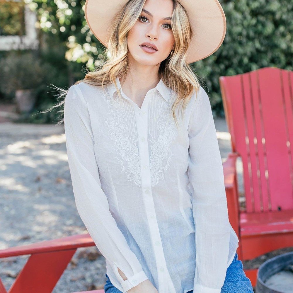 Lovestich Lace Detail Button Up Shirt